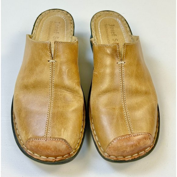 Josef Seibel Shoes - Josef Seibel European Comfort Shoe Tan Leather Heeled Mule Clog Womens Size 5.5